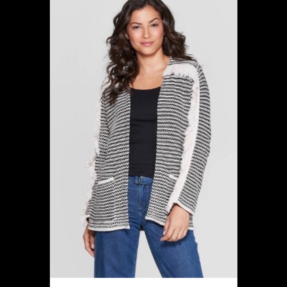 Fringe Detail Long Sleeve Cardigan Knox Rose XXL